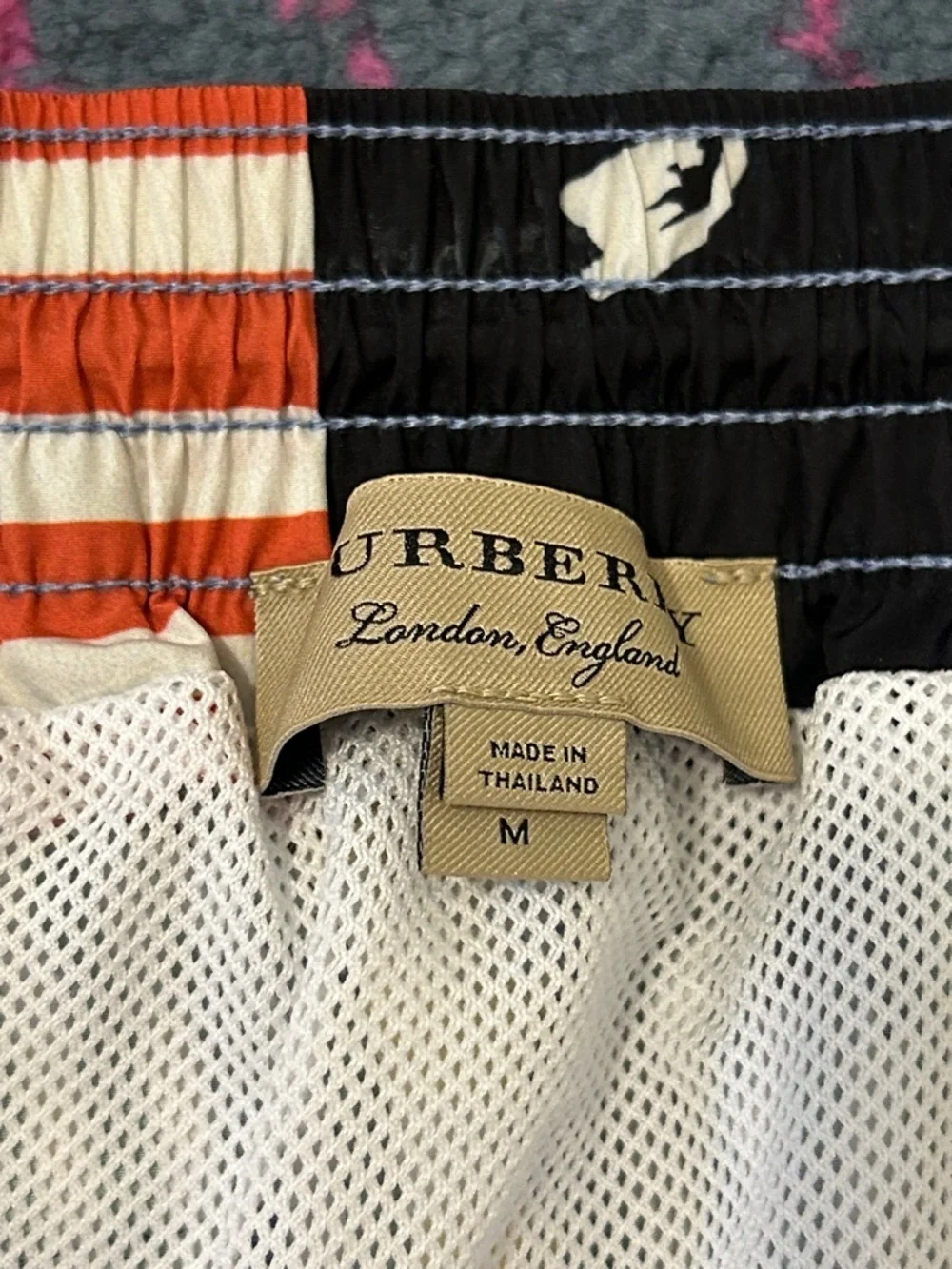 Burberry Floral Plaid Patchwork Printed Multicolor Stripe Swim Trunk Size Medium